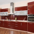 Beautiful Red Lacquer Kitchen Cabinets , MDF Wood Panel Pine Kitchen Cupboards